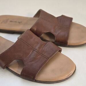 Brown Leather Slide Sandals